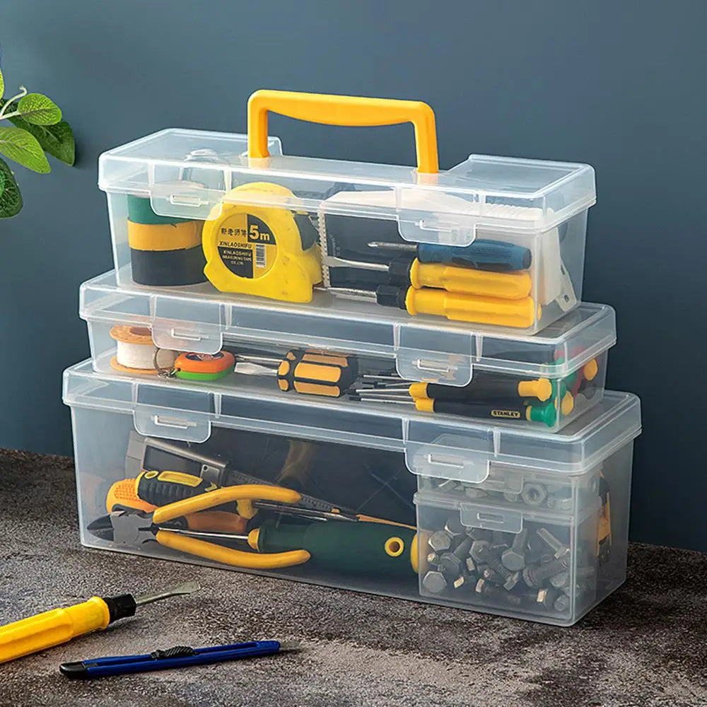 Large Capacity Transparent Handheld Toolbox Portable Thickened Plastic Hardware Tool Storage Box With Handle Tool Organizer Box