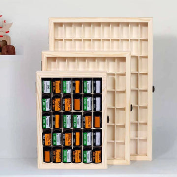 Film Roll Display Case for Safe Storage and Viewing Wooden Storage Box with Lid