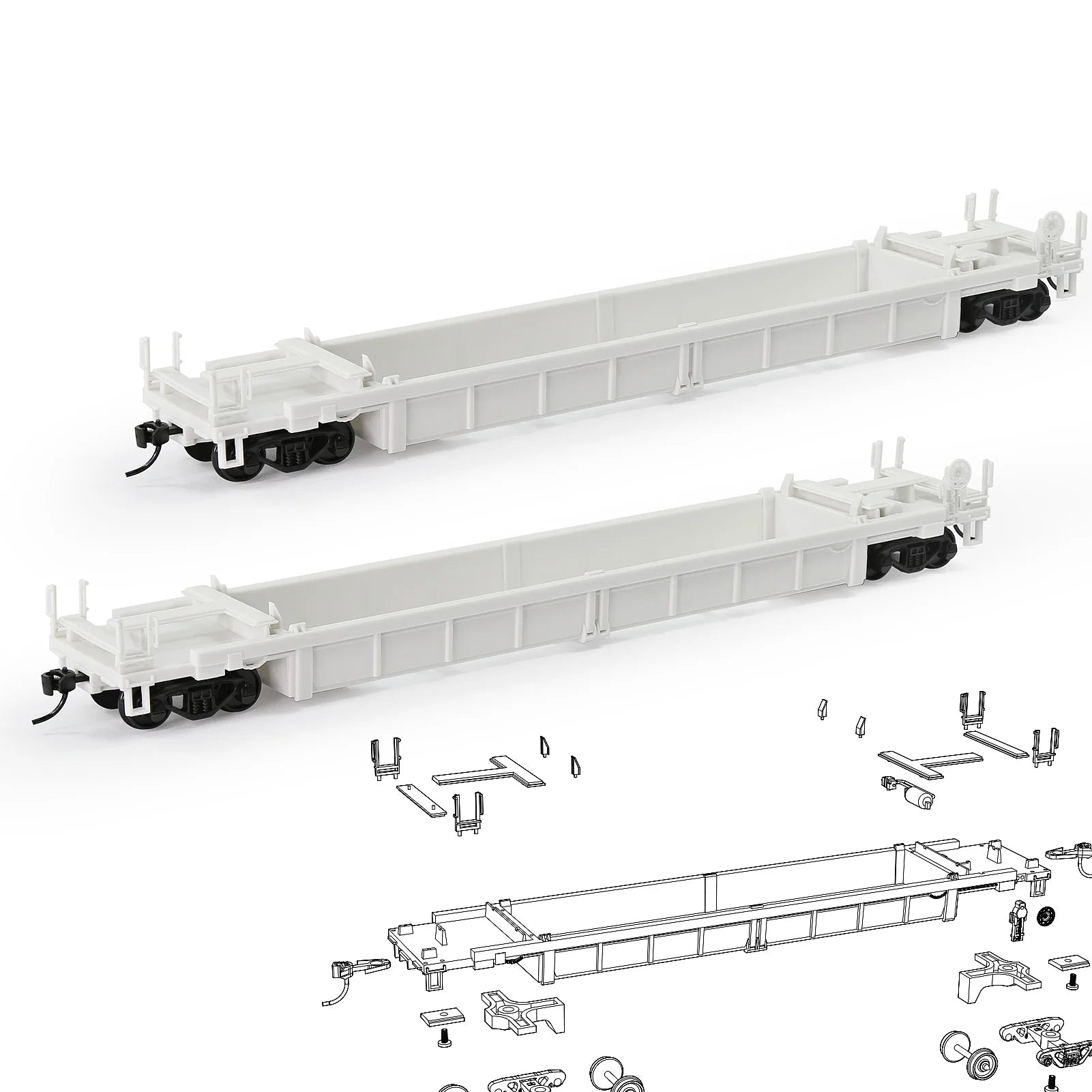 Evemodel 2 Units HO Scale 1:87 Blank Unassembled White Well Car Model Wagon