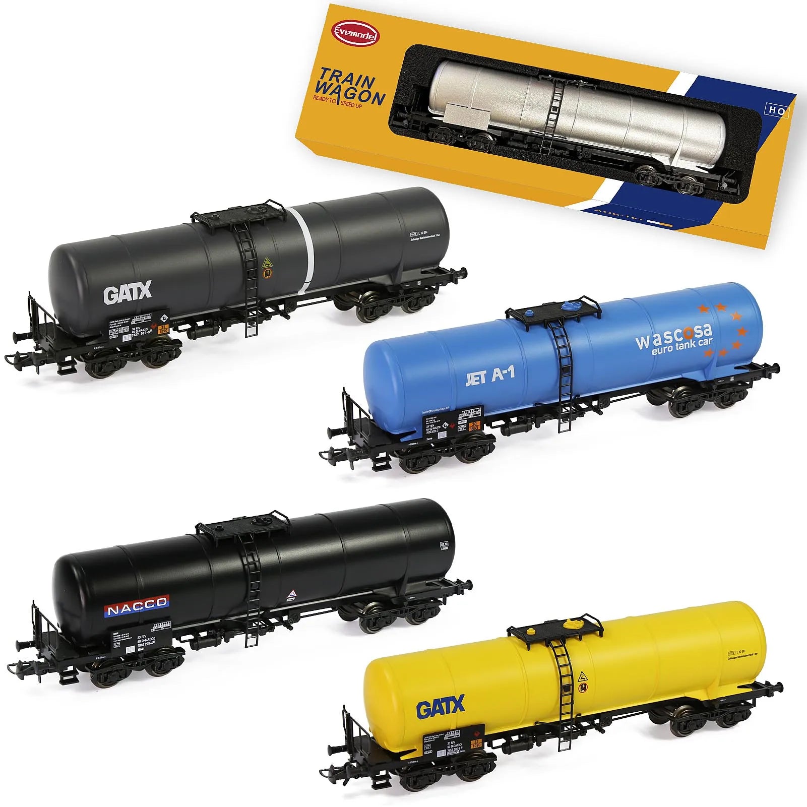 Evemodel Printed Tank Car HO Scale 1:87 Oil Tank Wagon with Metal Wheelsets for Model Railway C8768