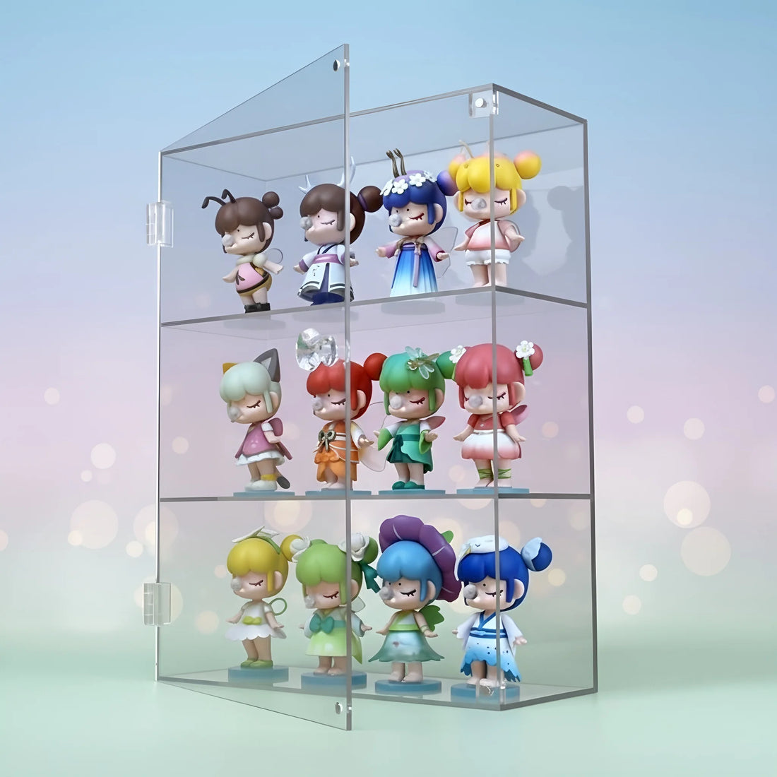 Acrylic display box is suitable for mini dolls, mini toys, collectibles, or stone transparent desktop 3-layer storage cabinets
